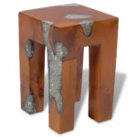 Handmade Solid Teak Wood and Resin Stool - 30 x 30 x 40cm