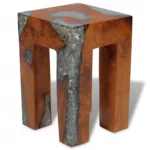 Handmade Solid Teak Wood and Resin Stool - 30 x 30 x 40cm