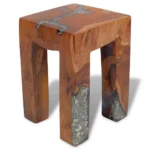 Handmade Solid Teak Wood and Resin Stool - 30 x 30 x 40cm