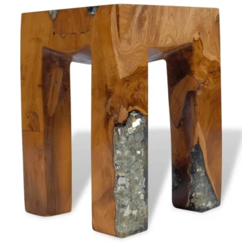 Handmade Solid Teak Wood and Resin Stool - 30 x 30 x 40cm