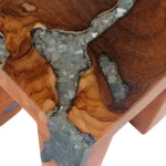 Handmade Solid Teak Wood and Resin Stool - 30 x 30 x 40cm