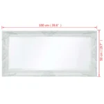 Ornate Wall Mirror - Baroque Style - White - 100 x 50cm