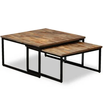 2 Nesting Coffee Tables - Solid Reclaimed Teak - 75 x 75 x 39cm