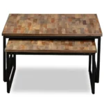 2 Nesting Coffee Tables - Solid Reclaimed Teak - 75 x 75 x 39cm