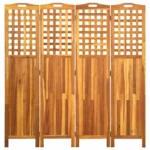 Solid Acacia Wood - 4 Panel Room Divider - 161 x 2 x 170cm