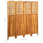 Solid Acacia Wood - 4 Panel Room Divider - 161 x 2 x 170cm