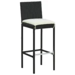 2 Garden Bar Stools With Cushions - Poly Rattan - Black - 40 x 44 x 108cm