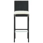 2 Garden Bar Stools With Cushions - Poly Rattan - Black - 40 x 44 x 108cm