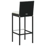 2 Garden Bar Stools With Cushions - Poly Rattan - Black - 40 x 44 x 108cm