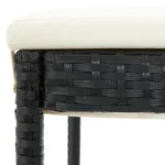 2 Garden Bar Stools With Cushions - Poly Rattan - Black - 40 x 44 x 108cm