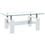 Tempered Glass Coffee Table - White & Transparent - 95 x 55 x 40cm