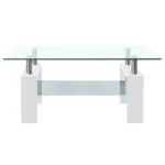 Tempered Glass Coffee Table - White & Transparent - 95 x 55 x 40cm