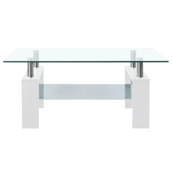 Tempered Glass Coffee Table - White & Transparent - 95 x 55 x 40cm