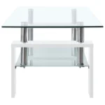 Tempered Glass Coffee Table - White & Transparent - 95 x 55 x 40cm