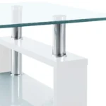 Tempered Glass Coffee Table - White & Transparent - 95 x 55 x 40cm