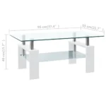 Tempered Glass Coffee Table - White & Transparent - 95 x 55 x 40cm