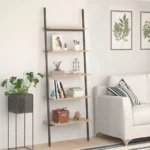 5 Tier Leaning Shelf - Light Brown And Black - 64 x 34 x 185.5cm