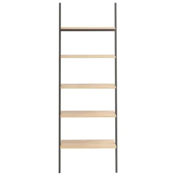 5 Tier Leaning Shelf - Light Brown And Black - 64 x 34 x 185.5cm