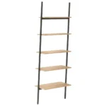 5 Tier Leaning Shelf - Light Brown And Black - 64 x 34 x 185.5cm