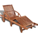 Sun Lounger With Pull Out Table - Acacia Wood - 200 x 68 x 30-83cm