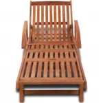 Sun Lounger With Pull Out Table - Acacia Wood - 200 x 68 x 30-83cm