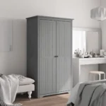 2 Door Wardrobe - Solid Pine Wood - Grey - 99 x 53.5 x 173cm