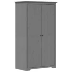 2 Door Wardrobe - Solid Pine Wood - Grey - 99 x 53.5 x 173cm