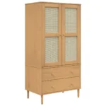 2 Door Wardrobe Rattan Look - Solid Pine Wood - Brown - 90 x 55 x 175cm