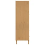 2 Door Wardrobe Rattan Look - Solid Pine Wood - Brown - 90 x 55 x 175cm