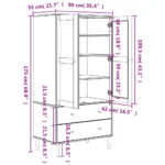 2 Door Wardrobe Rattan Look - Solid Pine Wood - Brown - 90 x 55 x 175cm