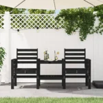 Garden 2-Seater Bench With Table - Solid Pine Wood - Black - 175 x 55 x 89cm