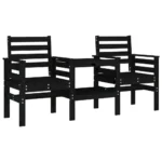 Garden 2-Seater Bench With Table - Solid Pine Wood - Black - 175 x 55 x 89cm