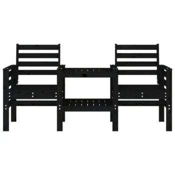 Garden 2-Seater Bench With Table - Solid Pine Wood - Black - 175 x 55 x 89cm