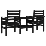 Garden 2-Seater Bench With Table - Solid Pine Wood - Black - 175 x 55 x 89cm