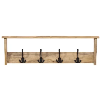 Wall-Mounted Coat Rack With 4 Hooks - Mango Wood - 85 x 26 x 12cm