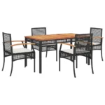 5 Piece Poly Rattan Garden Dining Set With Cushions - Black