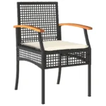 5 Piece Poly Rattan Garden Dining Set With Cushions - Black