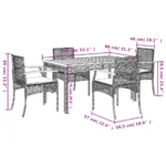 5 Piece Poly Rattan Garden Dining Set With Cushions - Black