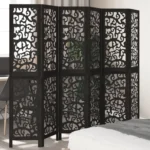 6 Panel Room Divider - Solid Paulownia Wood - Black - 210-215 x 180cm