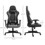 Gaming Chair - PU Leather - Reclining With Head Pillow & Lumbar Support - Black