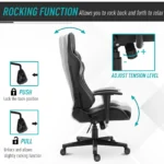 Gaming Chair - PU Leather - Reclining With Head Pillow & Lumbar Support - Black