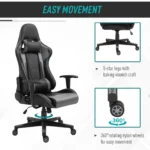 Gaming Chair - PU Leather - Reclining With Head Pillow & Lumbar Support - Black