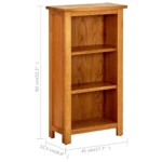 3 Tier Solid Oak Wood Bookcase - 45 x 22.5 x 82cm