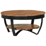 Round Handmade Coffee Table - Solid Acacia Wood & Steel - 65 x 65 x 32cm