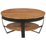 Round Handmade Coffee Table - Solid Acacia Wood & Steel - 65 x 65 x 32cm