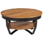 Round Handmade Coffee Table - Solid Acacia Wood & Steel - 65 x 65 x 32cm