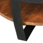 Round Handmade Coffee Table - Solid Acacia Wood & Steel - 65 x 65 x 32cm