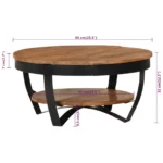 Round Handmade Coffee Table - Solid Acacia Wood & Steel - 65 x 65 x 32cm