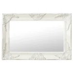 Ornate Wall Mirror - Baroque Style - White - 60 x 40cm