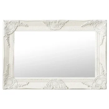 Ornate Wall Mirror - Baroque Style - White - 60 x 40cm